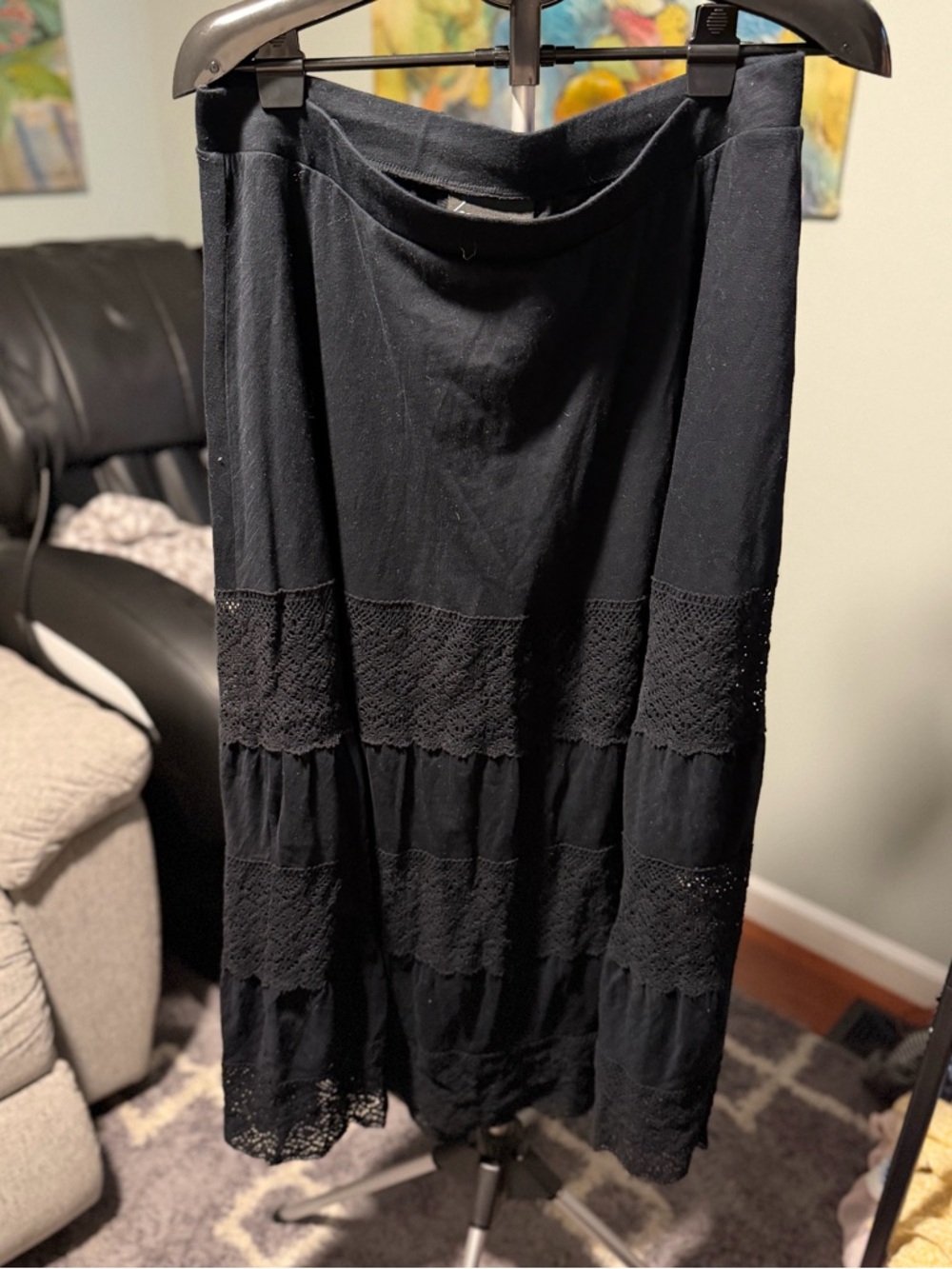 Black lace boho maxi skirt XL 14/16